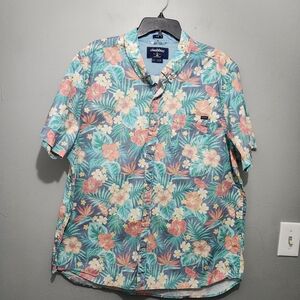 Chubbies Men's Tropical Floral Button Down Shirt Blue and Orange Size XXL